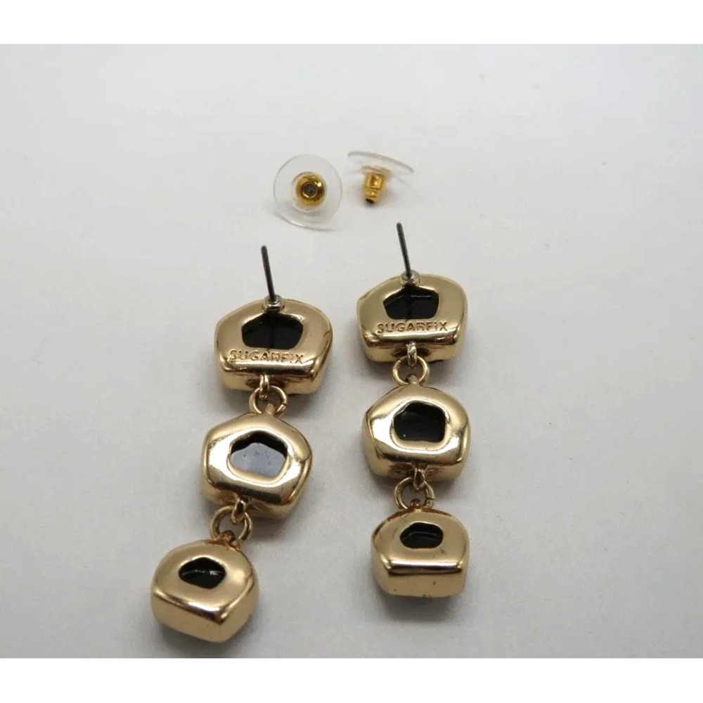 Sugarfix‎ BaubleBar Earrings Womens Gold Tone Black Druzy Dangle Drop Statement - Picture 4 of 9
